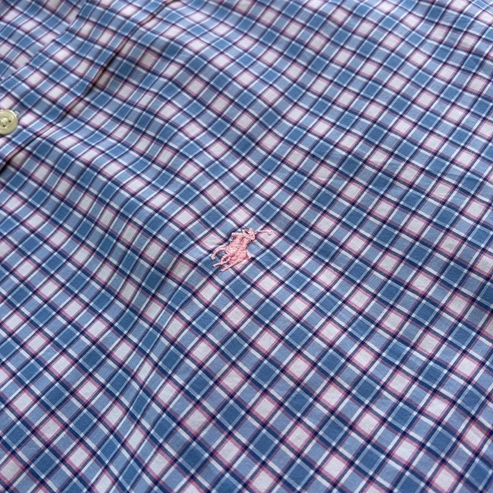 Polo Ralph Lauren sz XL 100% cotton stretch pink/blue plaid long sleeve shirt